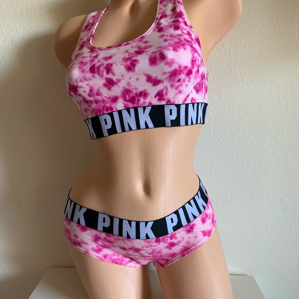 VS PINK Hot Tie Dye Bralette Top + Panty Set M L